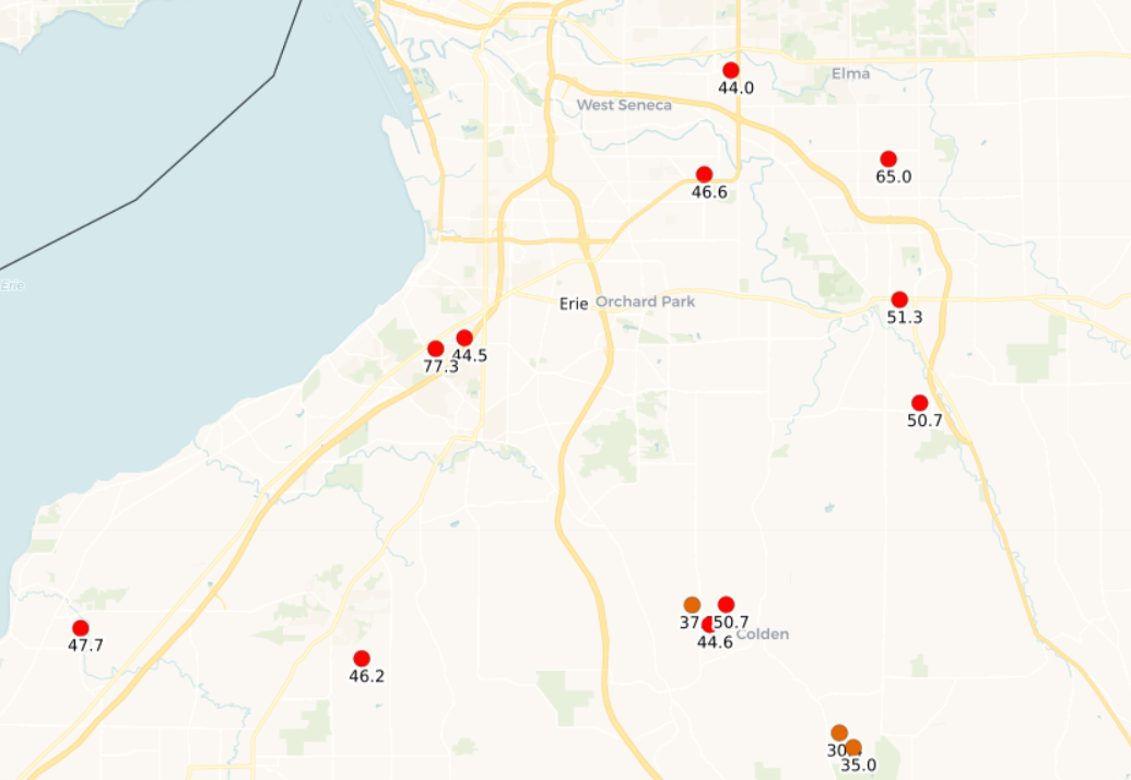 Total Snowfall in Erie County, November 16, 2022