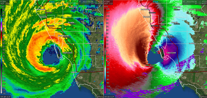 Base Reflectivity and Base Velocity radar imagery