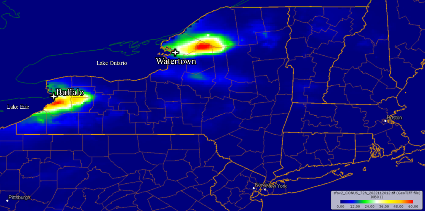 Storm-Total Snowfall across New York for the 72-hours ending at 7:00 AM on November 20, 2022