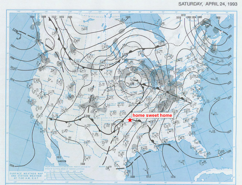 Surface Wether Map and Station Weather at 7:00 A.M. E.S.T. on April 24, 1993