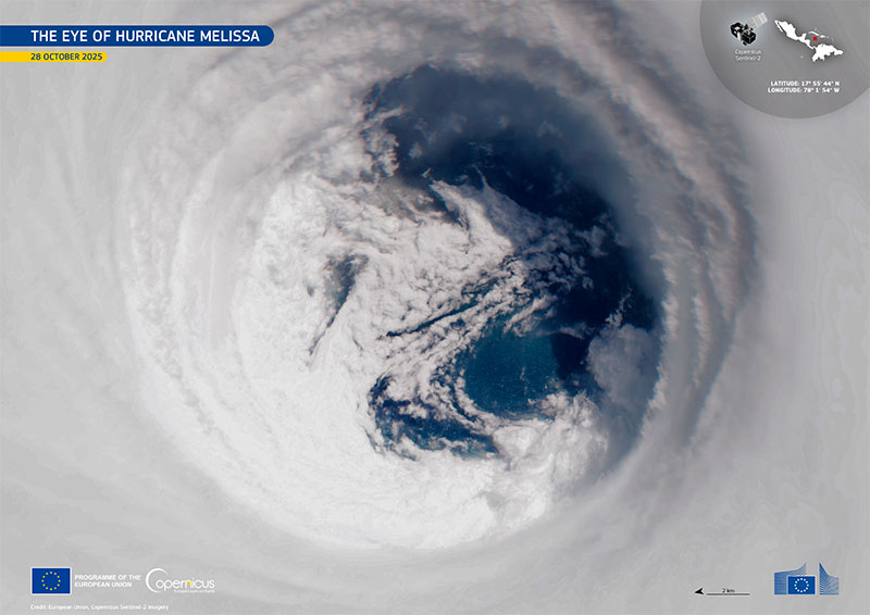 The eye of Hurricane Melissa as seen from space on October 28, 2025