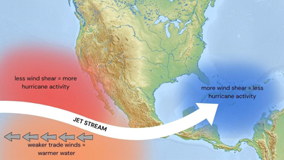 Map of El Niño effects on tropical system development