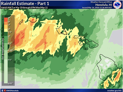 National Weather Service rainfall estimates across the Hawaii Islands March 10-11